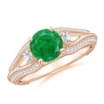 thumbnail image 1 of ANGARA Natural Vintage Inspired Round Emerald & Diamond Three Stone Ring in 14K Rose Gold for Women (Size-6.5mm) | May Birthstone, Birthday, Anniversary, Jewelry Gift for Women | Natural Emerald Ring, 1 of 9