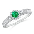 thumbnail image 1 of May Birthstone Ring - Vintage Inspired Round Emerald Halo Ring with Filigree in 14K White Gold (4mm Emerald) - SR2264ED-WG-AAA-4-11, 1 of 10