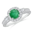 thumbnail image 1 of ANGARA Natural Vintage Inspired Round Emerald Halo Ring with Filigree in 14K White Gold for Women (Size-6mm) | May Birthstone, Birthday, Anniversary, Jewelry Gift for Women | Natural Emerald Ring, 1 of 10