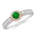 thumbnail image 1 of ANGARA Natural Vintage Inspired Round Emerald Halo Ring with Filigree in 14K White & Rose Gold for Women (Size-4mm) | May Birthstone, Anniversary, Jewelry Gift for Women | Natural Emerald Ring, 1 of 9