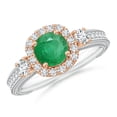 thumbnail image 1 of ANGARA Natural Vintage Inspired Round Emerald Halo Ring with Filigree in 14K White & Rose Gold for Women (Size-6mm) | May Birthstone, Anniversary, Jewelry Gift for Women | Natural Emerald Ring, 1 of 10