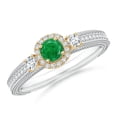 thumbnail image 1 of ANGARA Natural Vintage Inspired Round Emerald Halo Ring with Filigree in 14K White & Yellow Gold for Women (Size-4mm) | May Birthstone, Anniversary, Jewelry Gift for Women | Natural Emerald Ring, 1 of 9