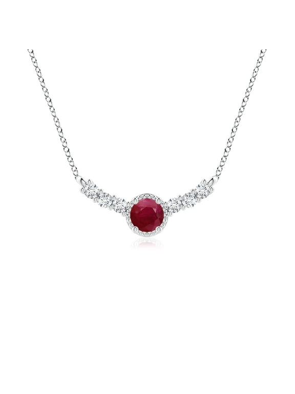 Natural Vintage Inspired Ruby and Diamond Curved Bar Pendant in 925 Sterling Silver for Women (Size-4mm) | July Birthstone, Anniversary, Jewelry Gift for Women | Natural Ruby Necklace