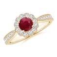thumbnail image 1 of ANGARA Natural Vintage Inspired Ruby Milgrain Ring with Diamond Halo in 14K Yellow Gold for Women (Size-5mm) | July Birthstone Jewelry for Her | Natural Ruby Rings, 1 of 10
