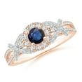 thumbnail image 1 of ANGARA Natural Vintage Inspired Sapphire & Diamond Ring with 'X' Motif in 14K Rose & White Gold for Women (Size-4mm) | September Birthstone, Anniversary Jewelry Gift for Women | Natural Sapphire Ring, 1 of 9