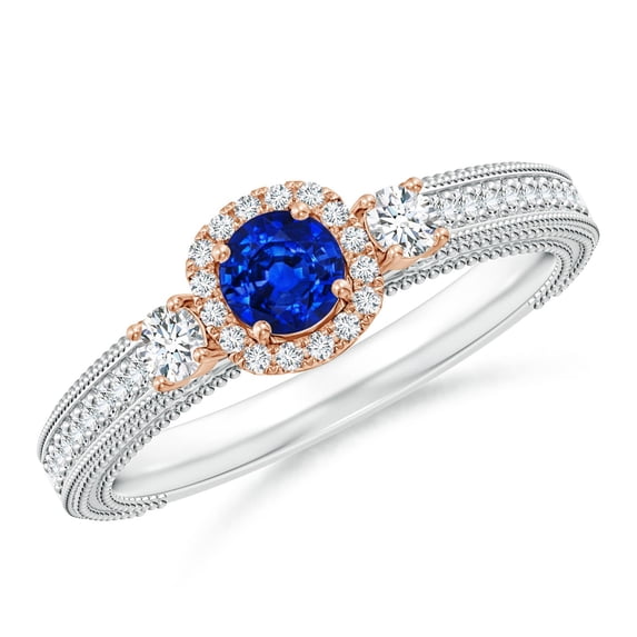 ANGARA Natural Vintage Inspired Sapphire Halo Ring with Filigree in 14K White & Rose Gold for Women (Size-4mm) | September Birthstone, Anniversary, Jewelry Gift for Women | Natural Sapphire Ring