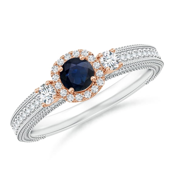 ANGARA Natural Vintage Inspired Sapphire Halo Ring with Filigree in 14K White & Rose Gold for Women (Size-4mm) | September Birthstone, Anniversary, Jewelry Gift for Women | Natural Sapphire Ring