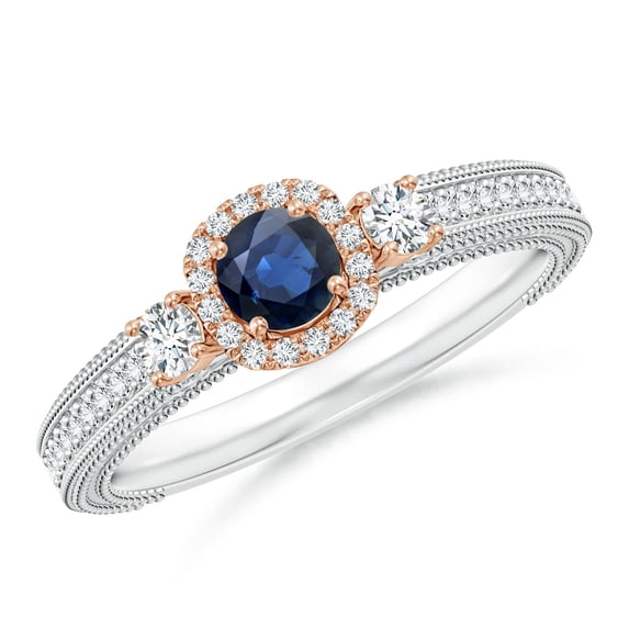 ANGARA Natural Vintage Inspired Sapphire Halo Ring with Filigree in 14K White & Rose Gold for Women (Size-4mm) | September Birthstone, Anniversary, Jewelry Gift for Women | Natural Sapphire Ring