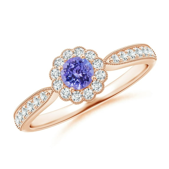 ANGARA Natural Vintage Inspired Tanzanite Milgrain Ring with Diamond Halo in 14K Rose Gold for Women (Size-4mm) | December Birthstone, Anniversary, Jewelry Gift for Women | Natural Tanzanite Ring