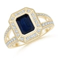thumbnail image 1 of ANGARA Natural Vintage Style 1.05 ct Blue Sapphire Split Shank Halo Ring in 14K Yellow Gold for Women (Size-7x5mm) | September Birthstone, Anniversary, Jewelry Gift for Women | Natural Sapphire Ring, 1 of 7