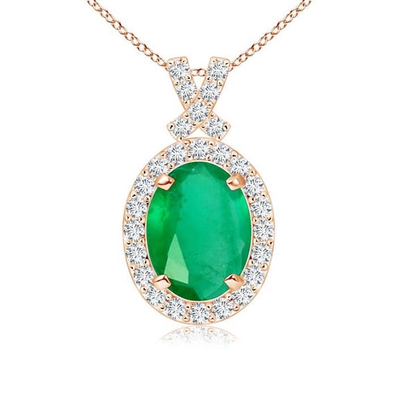 ANGARA Natural Vintage Style 1.1 ct Emerald Pendant with Diamond Halo in 14K Rose Gold for Women (Size-8x6mm) | May Birthstone, Anniversary, Jewelry Gift for Women | Natural Emerald Necklace