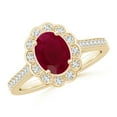 thumbnail image 1 of ANGARA Natural Vintage Style 1.25 ct Ruby & Diamond Scalloped Halo Ring in 14K Yellow Gold for Women (Size-8x6mm) | July Birthstone, Birthday, Anniversary, Jewelry Gift for Women | Natural Ruby Ring, 1 of 9