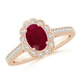 thumbnail image 1 of ANGARA Natural Vintage Style 1 ct Ruby & Diamond Scalloped Halo Ring in 14K Rose Gold for Women (Size-7x5mm) | July Birthstone, Birthday, Anniversary, Jewelry Gift for Women | Natural Ruby Ring, 1 of 10