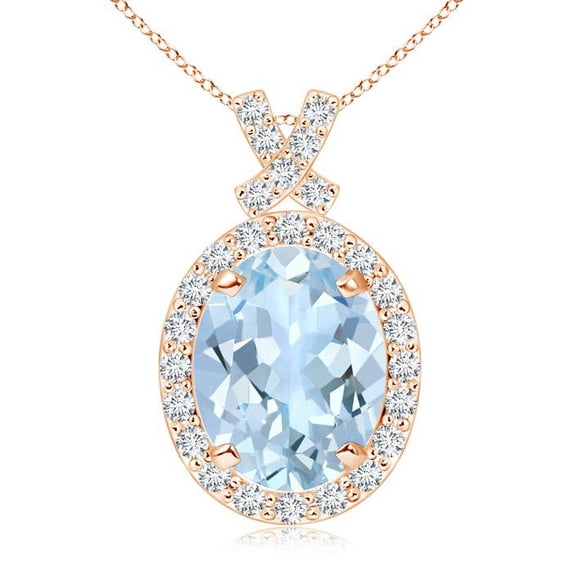 ANGARA Natural Vintage Style 2.2 ct Aquamarine Pendant with Diamond Halo in 14K Rose Gold for Women (Size-10x8mm) | March Birthstone, Anniversary, Jewelry Gift for Women | Natural Aquamarine Necklace