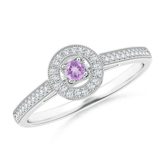 ANGARA Natural Vintage Style Amethyst Halo Ring with Milgrain Detailing in 14K White Gold for Women (Size-2.5mm) | February Birthstone, Anniversary, Jewelry Gift for Women | Natural Amethyst Ring
