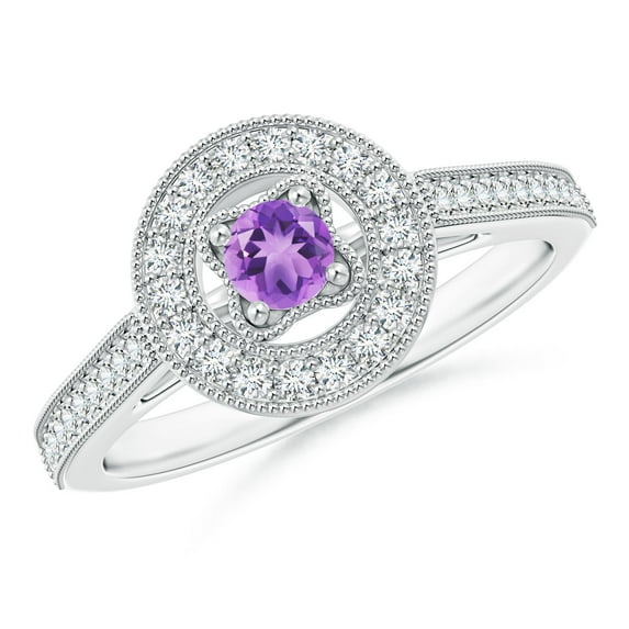 ANGARA Natural Vintage Style Amethyst Halo Ring with Milgrain Detailing in 14K White Gold for Women (Size-3.5mm) | February Birthstone, Anniversary, Jewelry Gift for Women | Natural Amethyst Ring