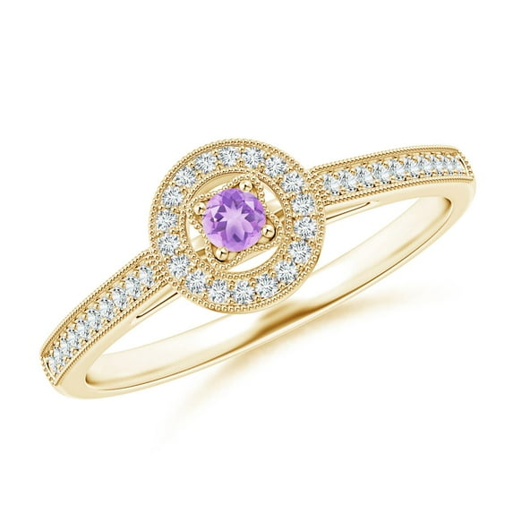 ANGARA Natural Vintage Style Amethyst Halo Ring with Milgrain Detailing in 14K Yellow Gold for Women (Size-2.5mm) | February Birthstone, Anniversary, Jewelry Gift for Women | Natural Amethyst Ring