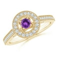 thumbnail image 1 of ANGARA Natural Vintage Style Amethyst Halo Ring with Milgrain Detailing in 14K Yellow Gold for Women (Size-3.5mm) | February Birthstone, Anniversary, Jewelry Gift for Women | Natural Amethyst Ring, 1 of 10