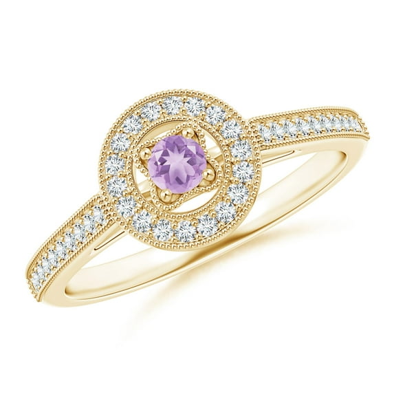 ANGARA Natural Vintage Style Amethyst Halo Ring with Milgrain Detailing in 14K Yellow Gold for Women (Size-3mm) | February Birthstone, Anniversary, Jewelry Gift for Women | Natural Amethyst Ring