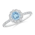 thumbnail image 1 of ANGARA Natural Vintage Style Aquamarine Flower Ring with Diamond Accents in 14K White Gold for Women (Size-5mm) | March Birthstone, Anniversary, Jewelry Gift for Women | Natural Aquamarine Ring, 1 of 7