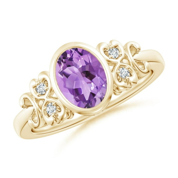 ANGARA Natural Vintage Style Bezel-Set 1.15 ct Amethyst Ring with Diamonds in 14K Yellow Gold for Women (Size-8x6mm) | February Birthstone, Anniversary, Jewelry Gift for Women | Natural Amethyst Ring