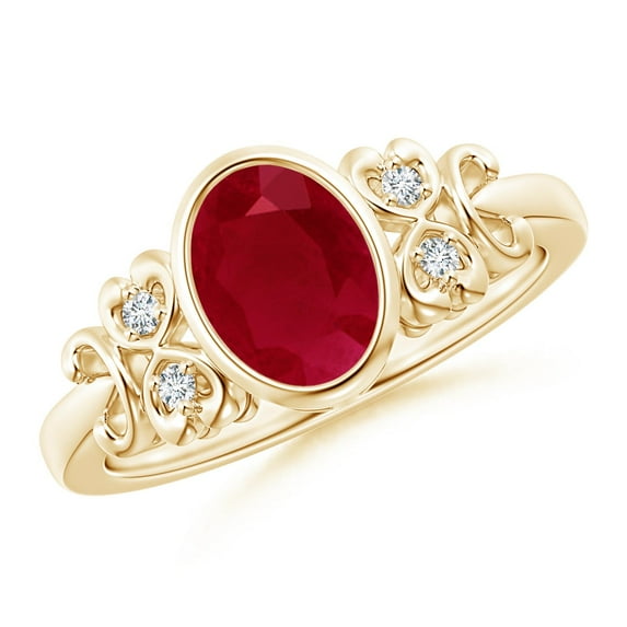 ANGARA Natural Vintage Style Bezel-Set 1.25 ct Ruby Engagement Ring with Diamonds in 14K Yellow Gold for Women (Size-8x6mm) | July Birthstone, Anniversary, Jewelry Gift for Women | Natural Ruby Ring