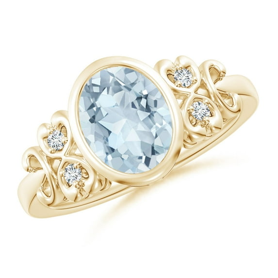 ANGARA Natural Vintage Style Bezel-Set 1.5 ct Aquamarine Ring with Diamonds in 14K Yellow Gold for Women (Size-9x7mm) | March Birthstone, Anniversary, Jewelry Gift for Women | Natural Aquamarine Ring