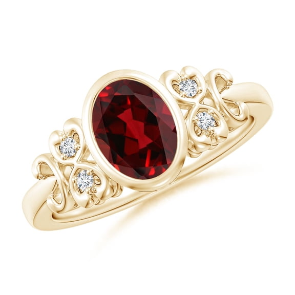 ANGARA Natural Vintage Style Bezel-Set Oval 1.45 ct Garnet Ring with Diamonds in 14K Yellow Gold for Women (Size-8x6mm) | January Birthstone, Anniversary, Jewelry Gift for Women | Natural Garnet Ring