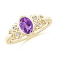 thumbnail image 1 of ANGARA Natural Vintage Style Bezel-Set Oval Amethyst Ring with Diamonds in 14K Yellow Gold for Women (Size-7x5mm) | February Birthstone, Anniversary, Jewelry Gift for Women | Natural Amethyst Ring, 1 of 8
