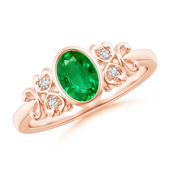 ANGARA Natural Vintage Style Bezel-Set Oval Emerald Ring with Diamonds in 14K Rose Gold for Women (Size-7x5mm) | May Birthstone, Birthday, Anniversary, Jewelry Gift for Women | Natural Emerald Ring