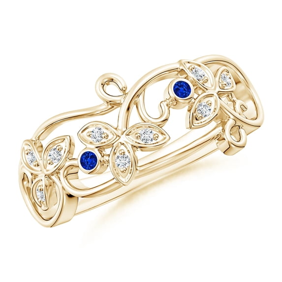 ANGARA Natural Vintage Style Blue Sapphire and Diamond Flower Scroll Ring in 14K Yellow Gold for Women (Size-1.5mm) | September Birthstone, Anniversary, Jewelry Gift for Women | Natural Sapphire Ring