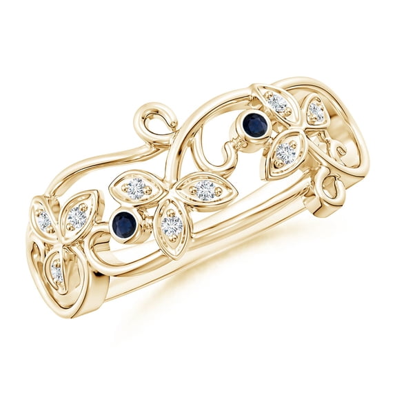 ANGARA Natural Vintage Style Blue Sapphire and Diamond Flower Scroll Ring in 14K Yellow Gold for Women (Size-1.5mm) | September Birthstone, Anniversary, Jewelry Gift for Women | Natural Sapphire Ring