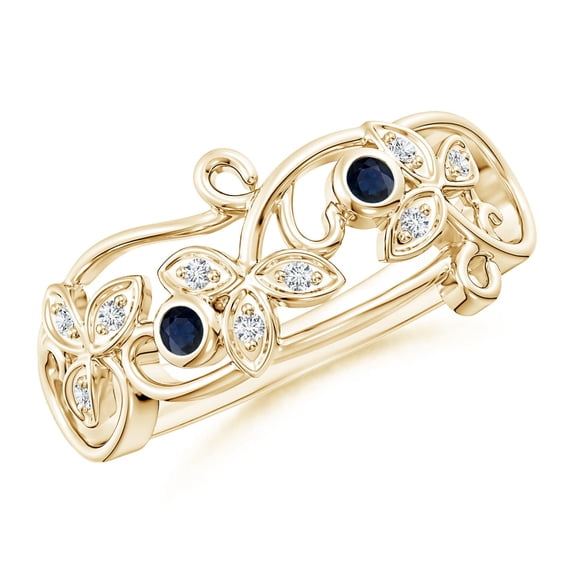 ANGARA Natural Vintage Style Blue Sapphire and Diamond Flower Scroll Ring in 14K Yellow Gold for Women (Size-2mm) | September Birthstone, Anniversary, Jewelry Gift for Women | Natural Sapphire Ring
