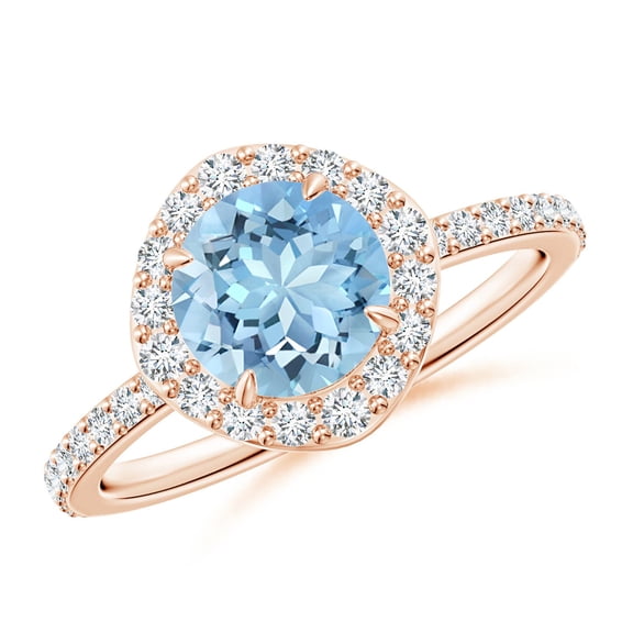 ANGARA Natural Vintage Style Claw-Set Round 1.12 ct Aquamarine Halo Ring in 14K Rose Gold for Women (Size-7mm) | March Birthstone, Anniversary, Jewelry Gift for Women | Natural Aquamarine Ring