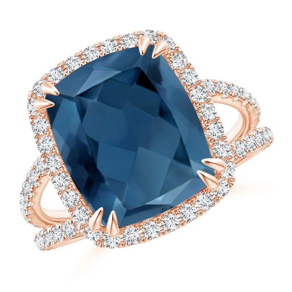 ANGARA Natural Vintage Style Double Claw-Set 5.8 ct London Blue Topaz Ring in 14K Rose Gold for Women (Size-12x10mm) | November Birthstone Jewelry for Women | London Blue Topaz Ring (Ring Size- 9)