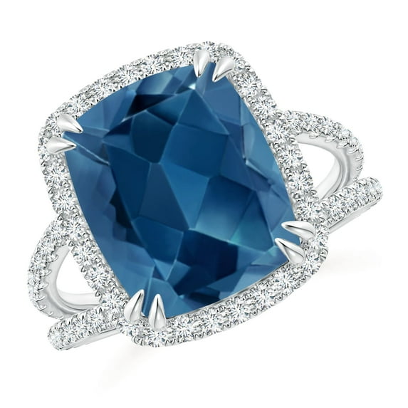 ANGARA Natural Vintage Style Double Claw-Set 5.8 ct London Blue Topaz Ring in 14K White Gold for Women (Size-12x10mm) | November Birthstone Jewelry for Women | London Blue Topaz Ring (Ring Size- 11)