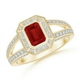 thumbnail image 1 of ANGARA Natural Vintage Style Emerald-Cut Ruby Split Shank Halo Ring in 14K Yellow Gold for Women (Size-6x4mm) | July Birthstone Jewelry for Her | Natural Ruby Rings, 1 of 8