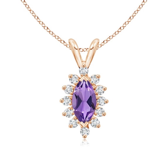 ANGARA Natural Vintage Style Marquise Amethyst Pendant with Diamond Halo in 14K Rose Gold for Women (Size-8x4mm) | February Birthstone, Anniversary, Jewelry Gift for Women | Natural Amethyst Necklace