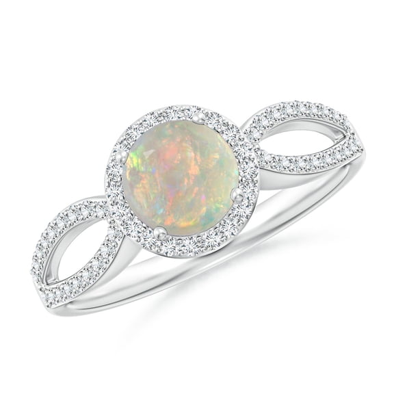 ANGARA Natural Vintage Style Opal Split Shank Ring with Diamond Halo in 14K White Gold for Women (Size-6mm) | October Birthstone, Birthday, Anniversary, Jewelry Gift for Women | Natural Opal Ring