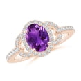thumbnail image 1 of ANGARA Natural Vintage Style Oval 1.15 ct Amethyst Halo Ring in 14K Rose Gold for Women (Size-8x6mm) | February Birthstone, Birthday, Anniversary, Jewelry Gift for Women | Natural Amethyst Ring, 1 of 8