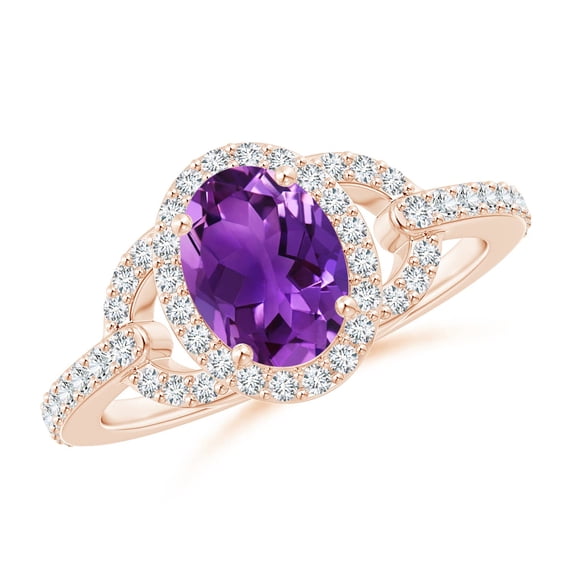 ANGARA Natural Vintage Style Oval 1.15 ct Amethyst Halo Ring in 14K Rose Gold for Women (Size-8x6mm) | February Birthstone, Birthday, Anniversary, Jewelry Gift for Women | Natural Amethyst Ring