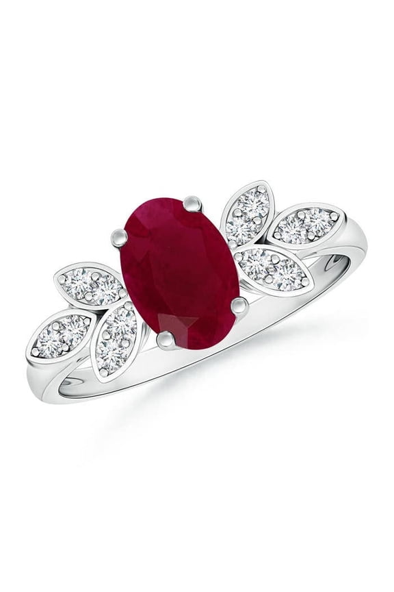 Natural Vintage Style Oval 1.25 ct Ruby Ring with Diamond Accents in 14K White Gold for Women (Size-8x6mm) | July Birthstone, Birthday, Anniversary, Jewelry Gift for Women | Natural Ruby Ring