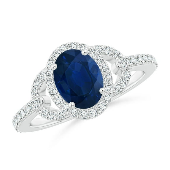 ANGARA Natural Vintage Style Oval 1.55 ct Blue Sapphire Halo Ring in 14K White Gold for Women (Size-8x6mm) | September Birthstone, Anniversary, Jewelry Gift for Women | Natural Blue Sapphire Ring