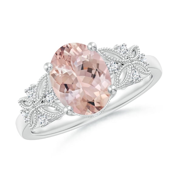 ANGARA Natural Vintage Style Oval 1.65 ct Morganite Ring with Diamonds in 14K White Gold for Women (Size - 9x7 MM) | Jewelry for Women | Natural Morganite Ring (Ring Size - 5)