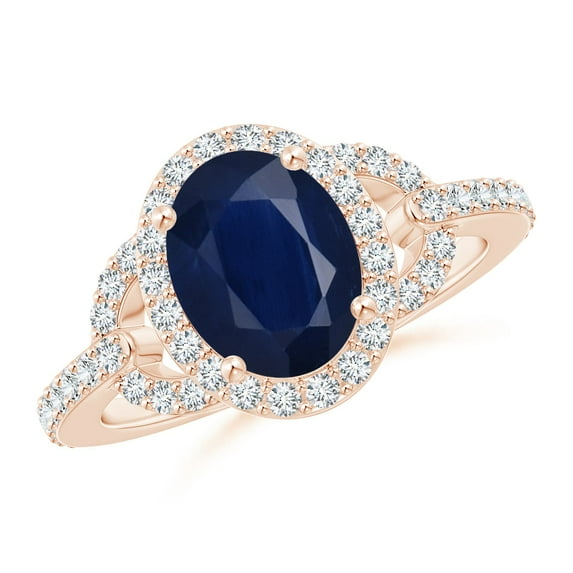 ANGARA Natural Vintage Style Oval 2 ct Blue Sapphire Halo Ring in 14K Rose Gold for Women (Size-9x7mm) | September Birthstone, Anniversary, Jewelry Gift for Women | Natural Blue Sapphire Ring