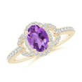 thumbnail image 1 of ANGARA Natural Vintage Style Oval Amethyst Halo Ring in 14K Yellow Gold for Women (Size-7x5mm) | February Birthstone, Birthday, Anniversary, Jewelry Gift for Women | Natural Amethyst Ring, 1 of 9