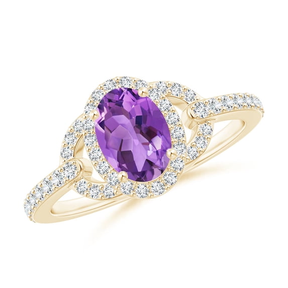 ANGARA Natural Vintage Style Oval Amethyst Halo Ring in 14K Yellow Gold for Women (Size-7x5mm) | February Birthstone, Birthday, Anniversary, Jewelry Gift for Women | Natural Amethyst Ring