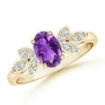 thumbnail image 1 of ANGARA Natural Vintage Style Oval Amethyst Ring with Diamond Accents in 14K Yellow Gold for Women (Size-7x5mm) | February Birthstone, Anniversary, Jewelry Gift for Women | Natural Amethyst Ring, 1 of 7