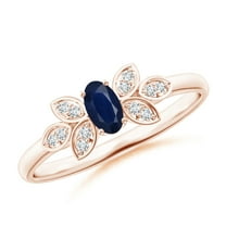 ANGARA Natural Vintage Style Oval Blue Sapphire Ring with Diamond Accents in 14K Rose Gold for Women (Size-5x3mm) | September Birthstone, Anniversary, Jewelry Gift for Women | Natural Sapphire Ring