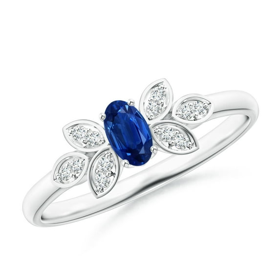 ANGARA Natural Vintage Style Oval Blue Sapphire Ring with Diamond Accents in 14K White Gold for Women (Size-5x3mm) | September Birthstone, Anniversary, Jewelry Gift for Women | Natural Sapphire Ring